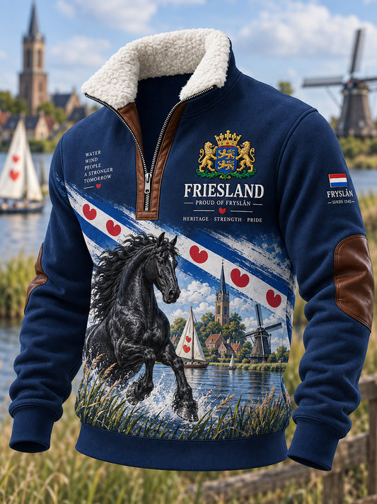 Herenhoodie met hoge hals en lange mouwen, voorzien van een stedelijk herdenkingsmotief