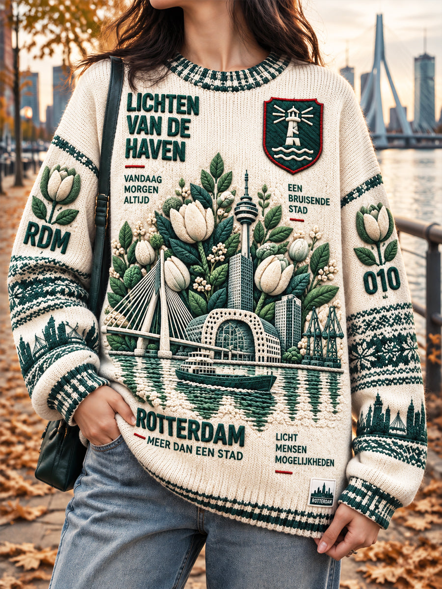 Dames Off-White Rotterdam City-jumper met bloemenprint, casual model voor herfst/winter