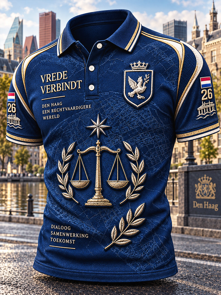 Herenblauw Holland Den Haag Schalenprint Casual Poloshirt