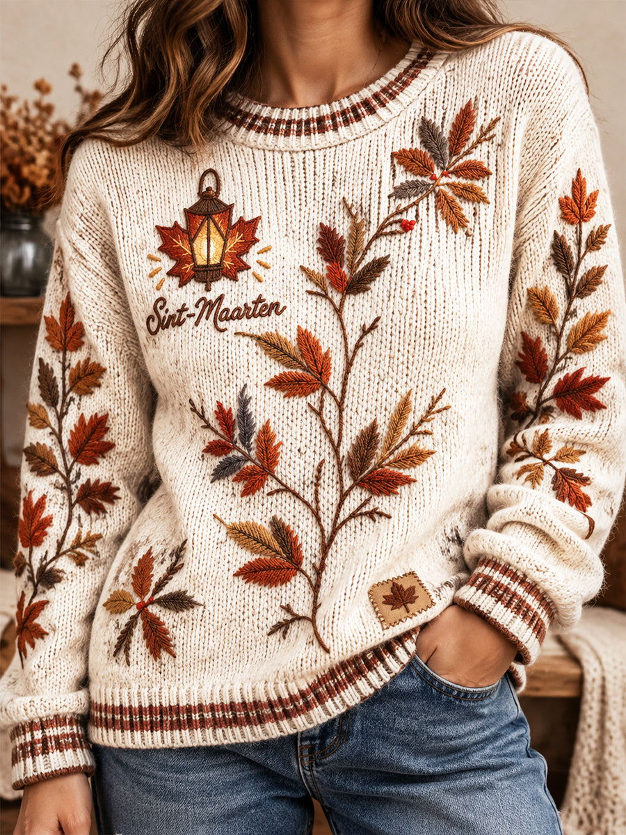 Damestrui in offwhite met esdoornbladprint, casual stijl, Nederlands Sint-Maartensmotief