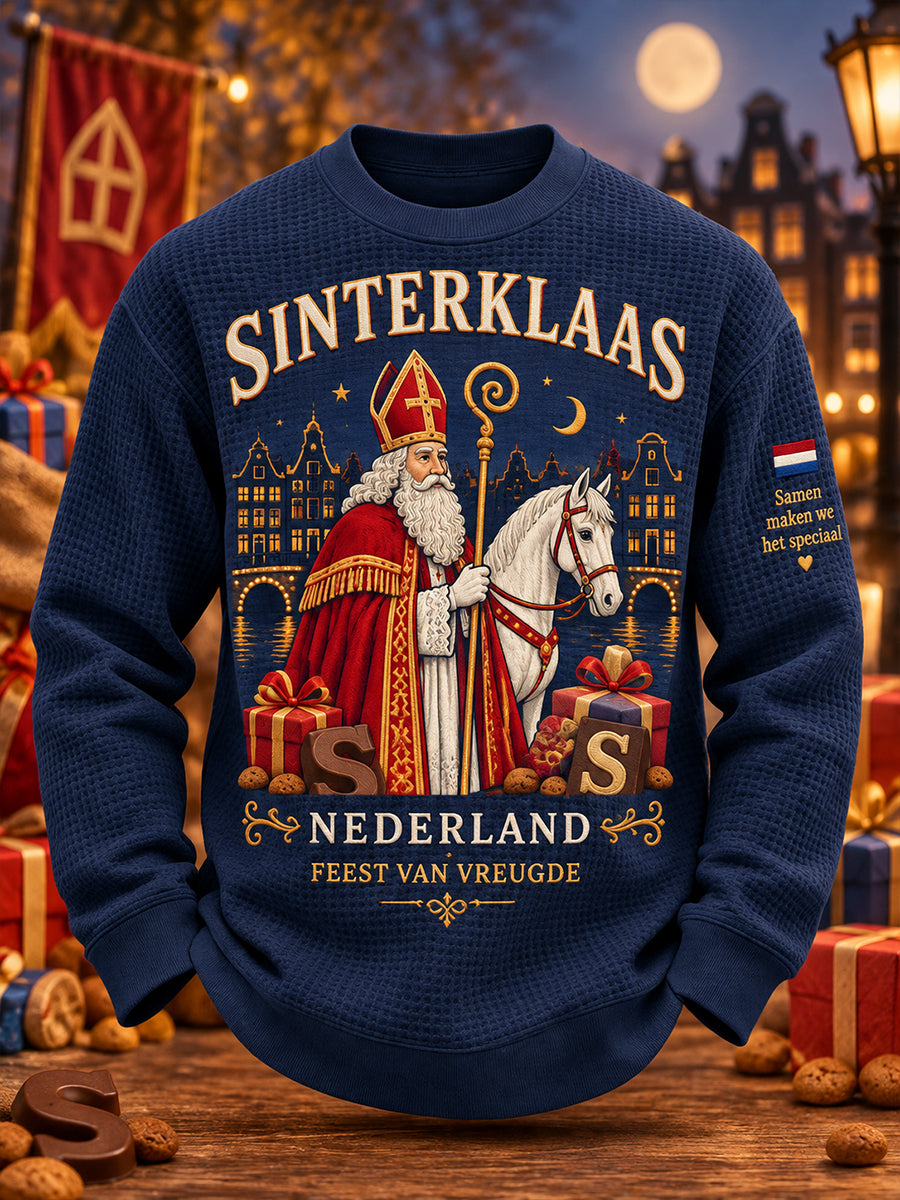 Herentop met grafische print en wafelstructuur, lange mouwen, voor Sinterklaas