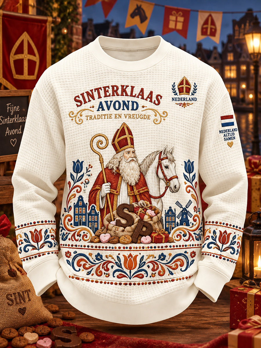 Herentop met grafische print en wafelstructuur, lange mouwen, voor Sinterklaas