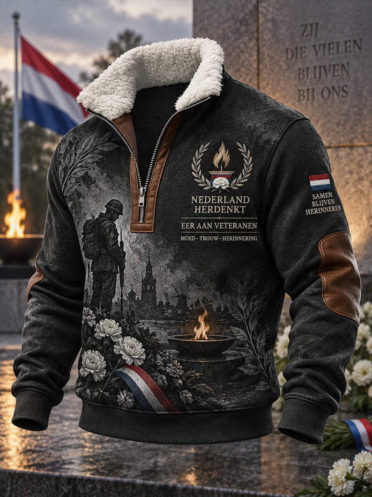 Herensweatshirt met mock-nek en lange mouwen, met grafische print ter herdenking van veteranen