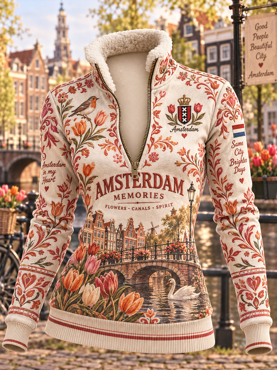 Dames Sweatshirt met hoge hals en lange mouwen met stedelijk bloemenprint
