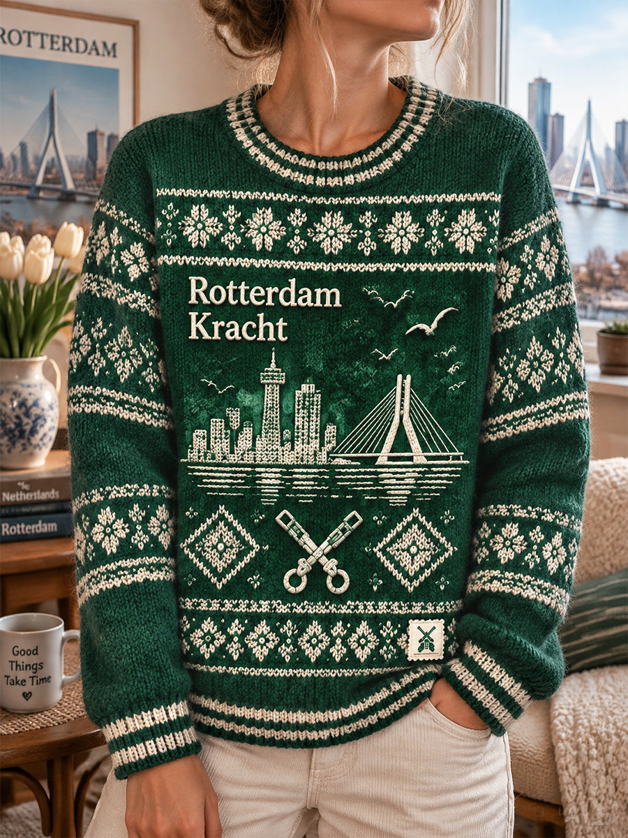 Dames Groen Holland Rotterdam City Print Casual Jumper