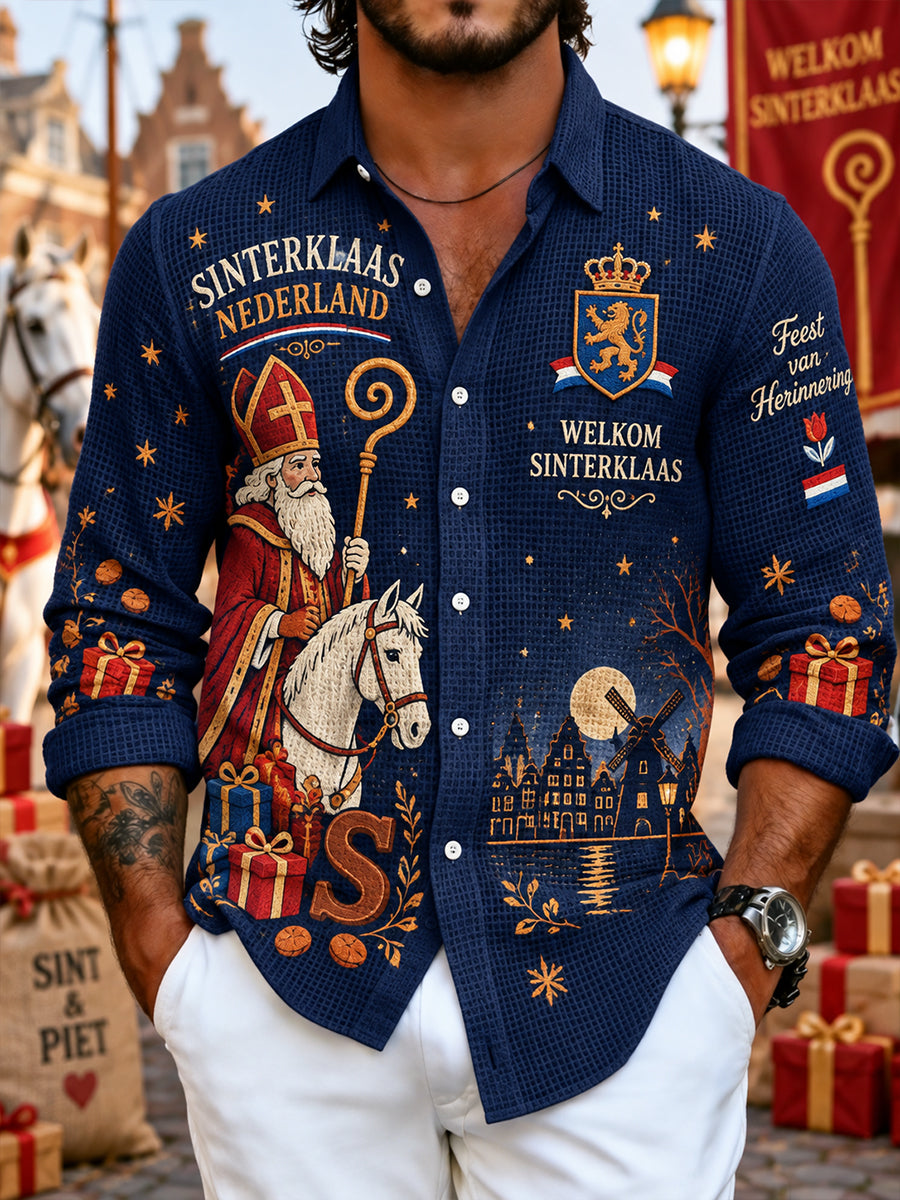 Heren St. Nicholas Day Grafische Print Waffle-Knit Lange Mouw