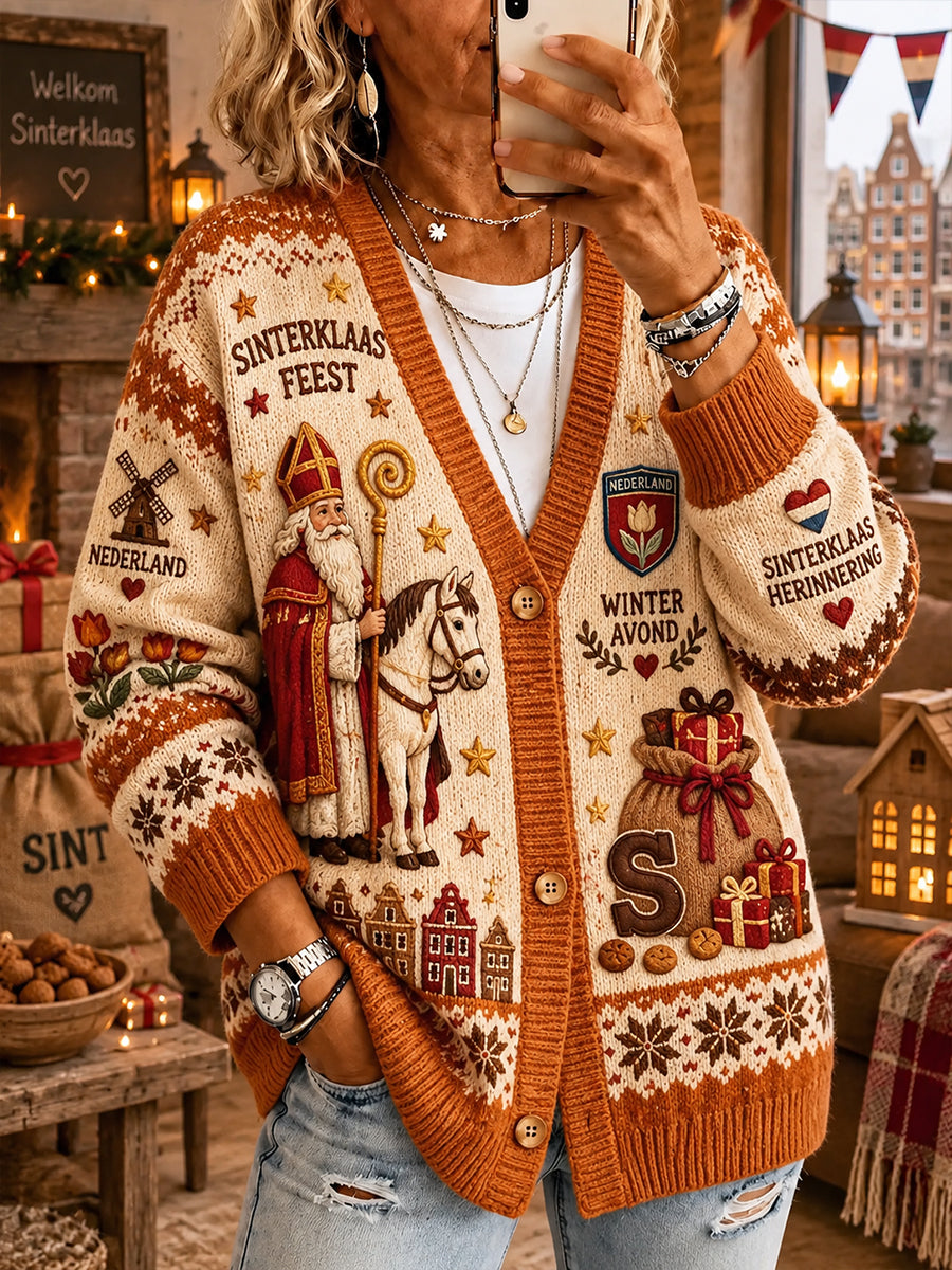Dames St. Nicholas Day met themaprint gebreide cardigan