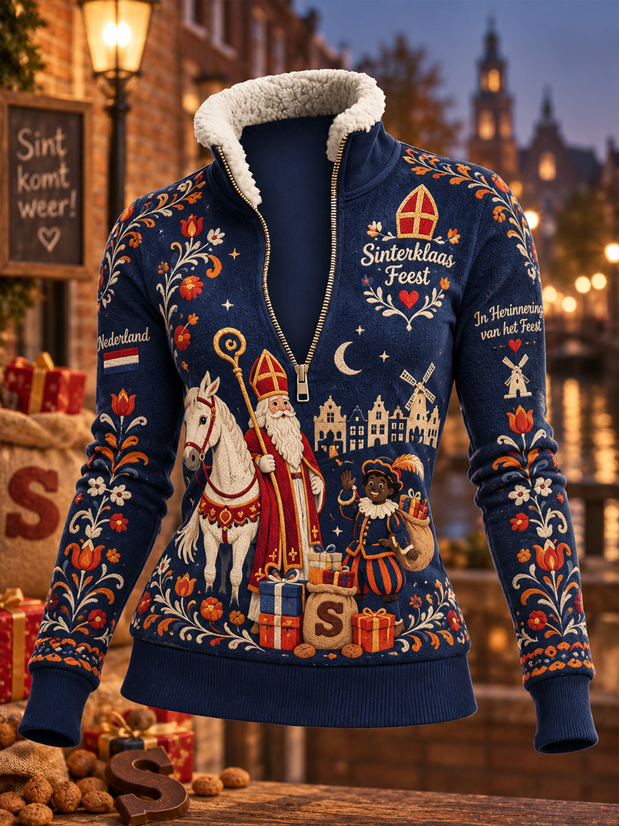 Dames-sweatshirt met grafische print voor Sint Nicolaas, coltrui en lange mouwen