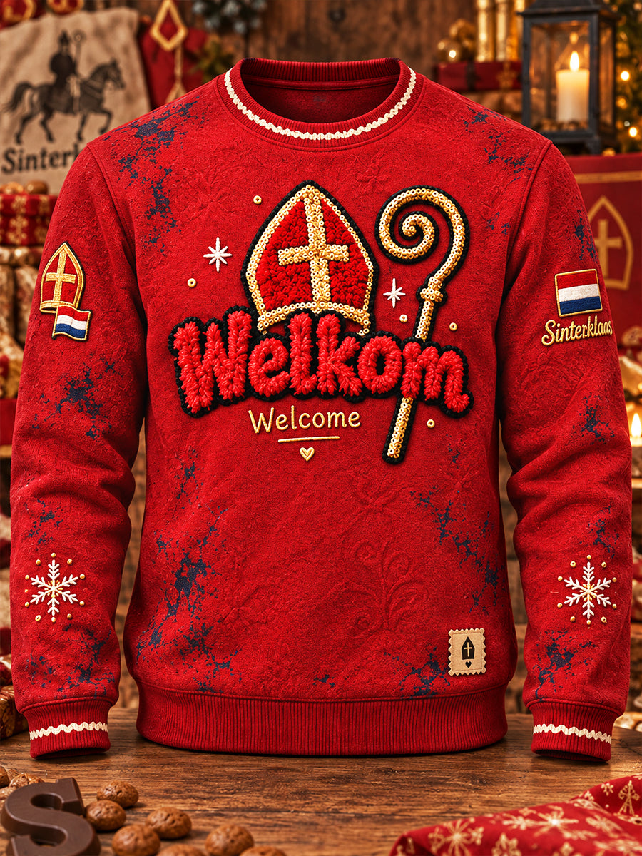 Casual rood sweatshirt voor heren met Sinterklaasprint
