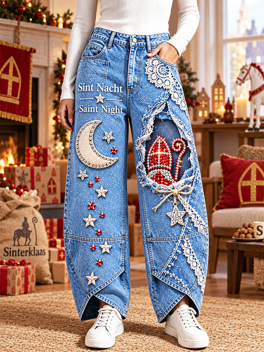 Blauwe vrijetijdstroepers voor dames met Nederlandse Sinterklaasprint