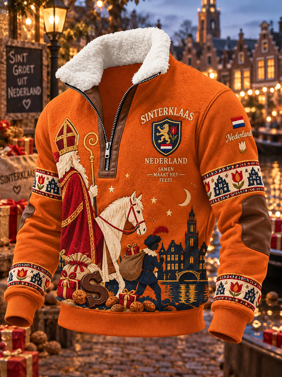 Herensweatshirt met grafische print voor Sint Nicolaasdag, coltrui en lange mouwen