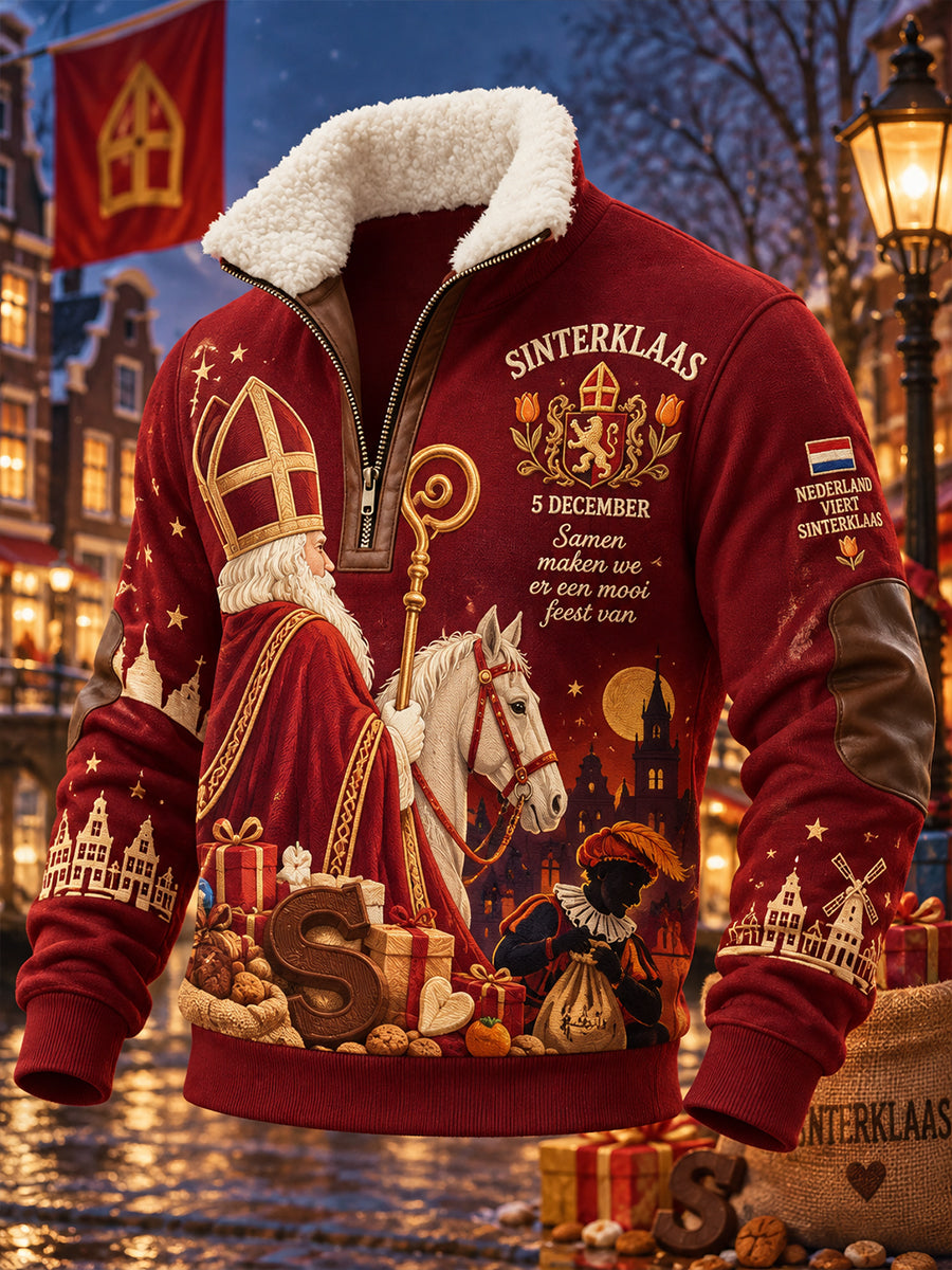 Herensweatshirt met grafische print voor Sint Nicolaasdag, coltrui en lange mouwen