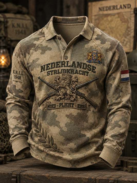 Veteran Memorial Raglan poloshirt met grafische print en lange mouwen voor heren