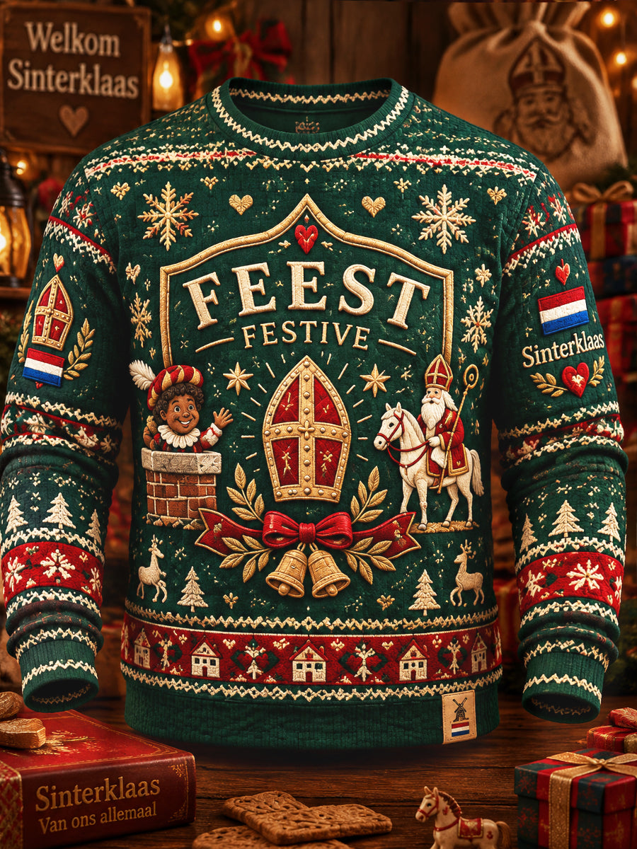 Hollandse sinterklaasdag zwart Peter print casual top met lange mouwen voor heren