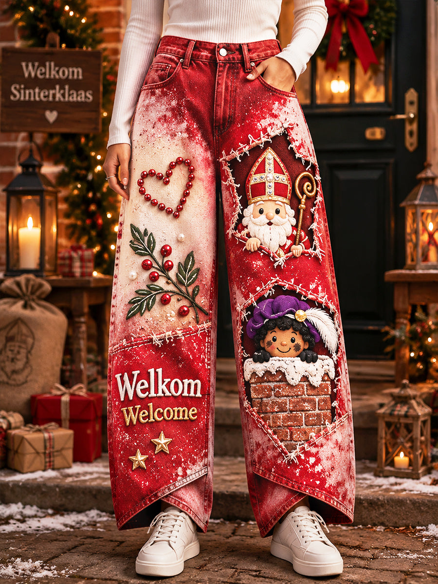 Dames Nederlandse Sinterklaasdag Black Peter gradiëntprint casual broek