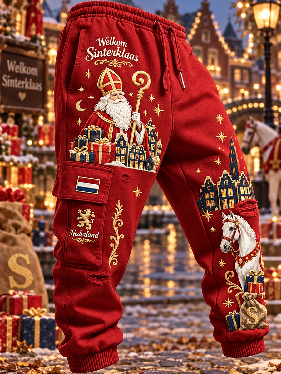Herenshirt met grafische print voor het Sint-Nicolaasfeest, lange cargobroek