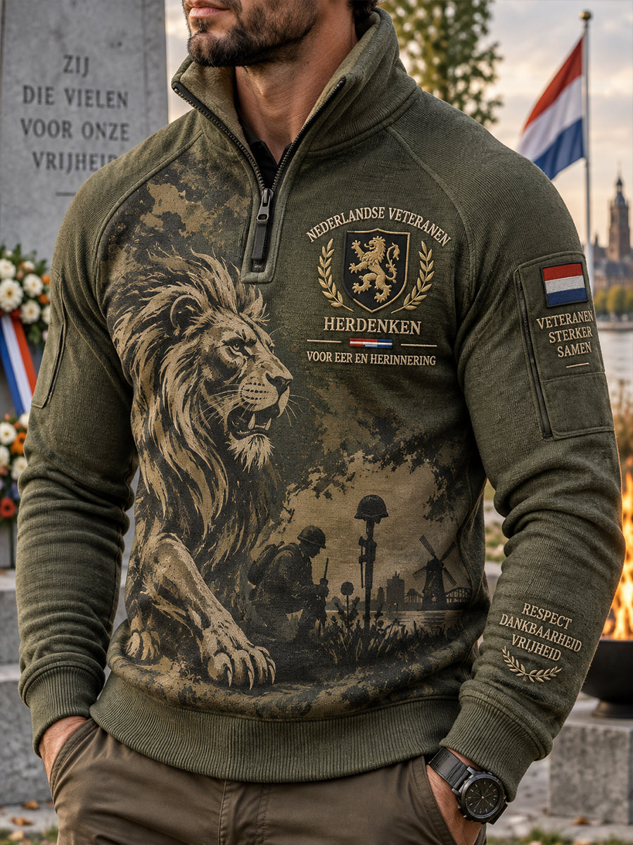 Herensweatshirt met raglanmouwen, lange mouwen en mock-hals, voorzien van een grafische print ter herdenking van veteranen