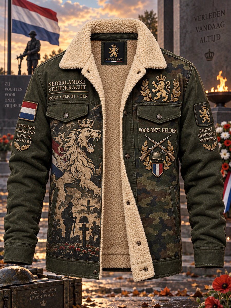 Herenjas met fleecevoering en grafische print ter herdenking van veteranen
