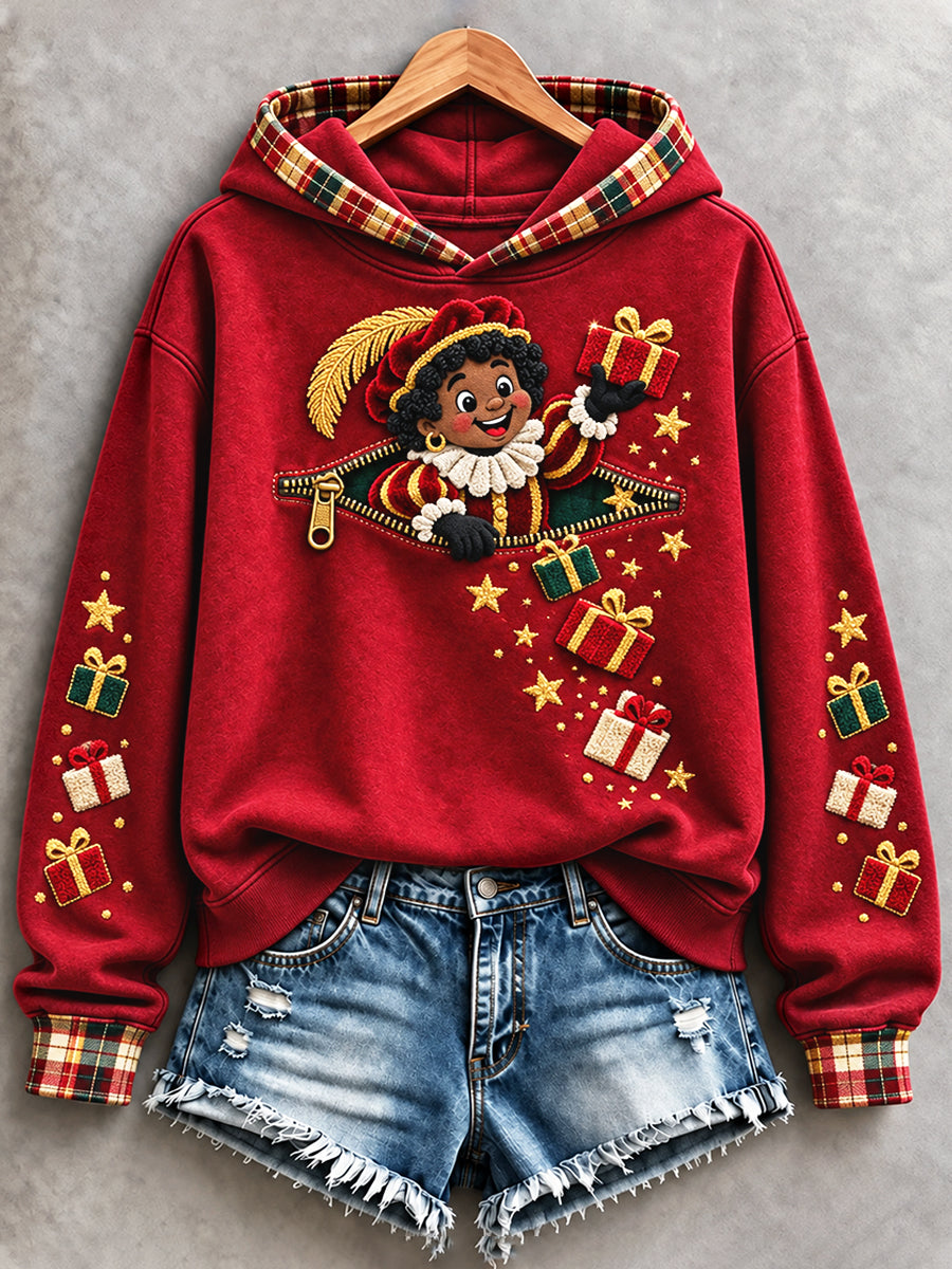 Dames rood Nederlands sinterklaasdag zwart Peter print casual sweatshirt met capuchon