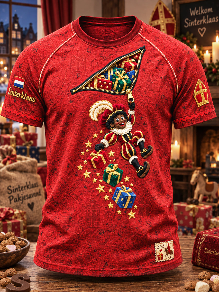Heren Rood Nederlands Sinterklaas Dag Print Casual T-shirt