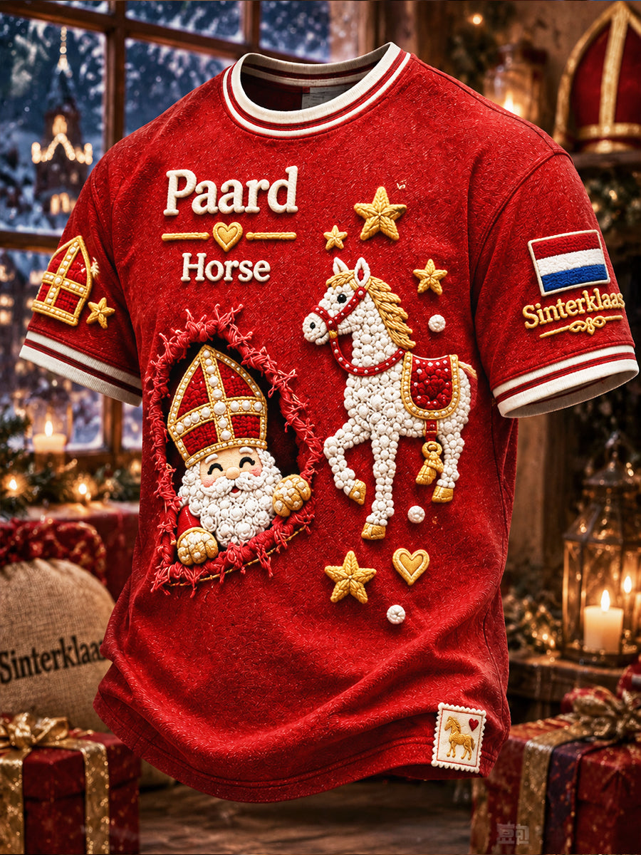 Heren Rood Nederlands Sint-Nicolaasdag Fun Print Casual T-shirt