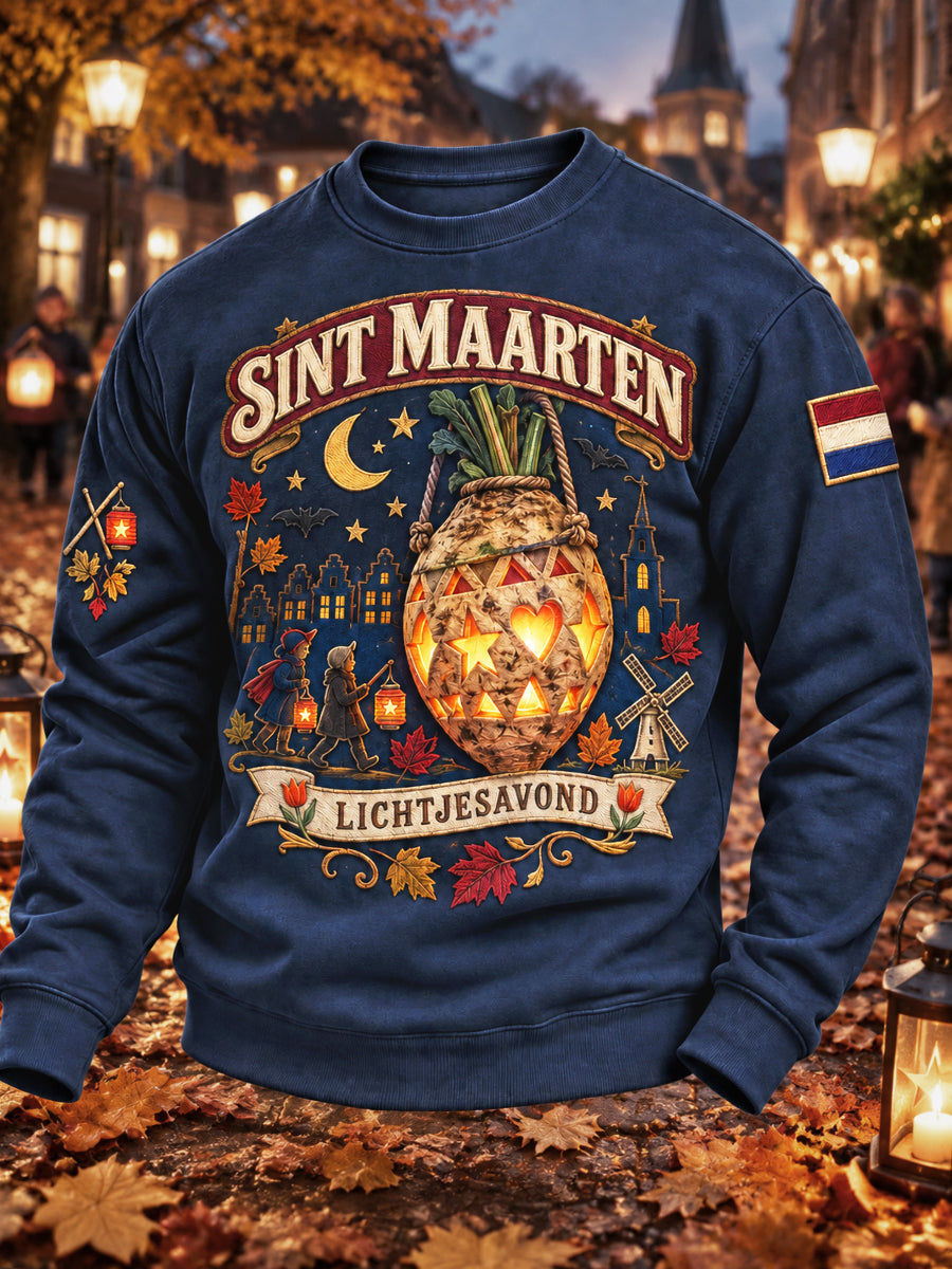 Donkerblauw Nederlandse St. Martin's Day print casual sweatshirt voor heren
