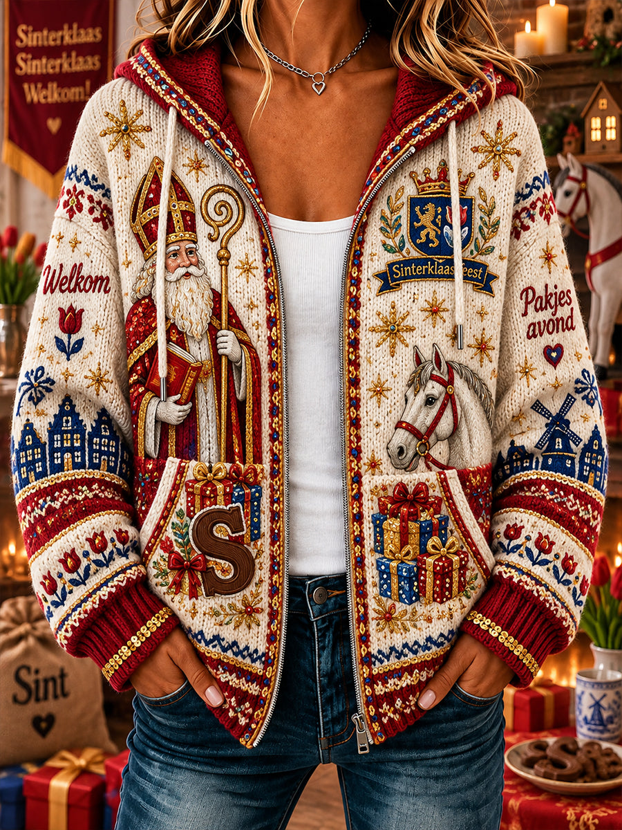 Dames St. Nicholas Day met themaprint gebreide hoodie