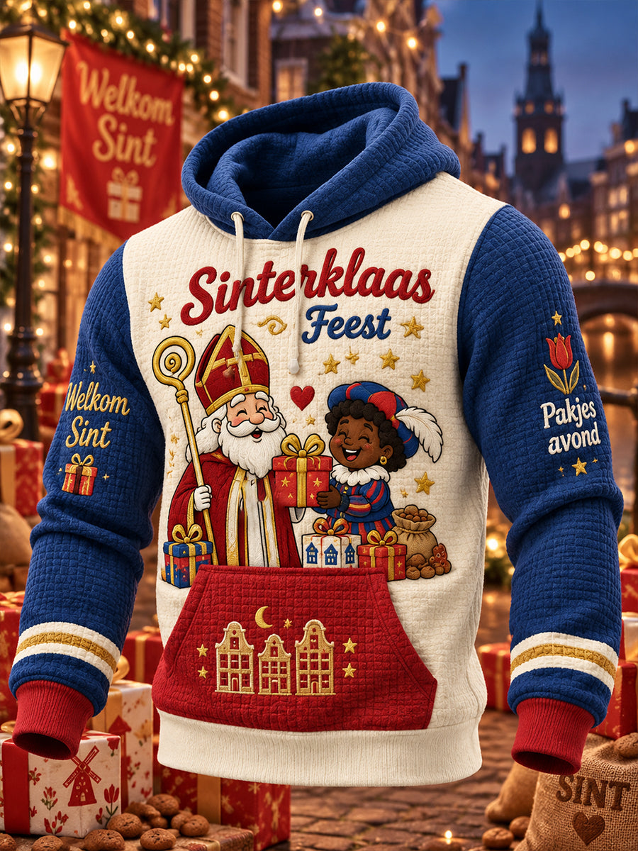 Herenhoodie met grafische print voor Sint Nicolaasdag, gewafeld gebreid