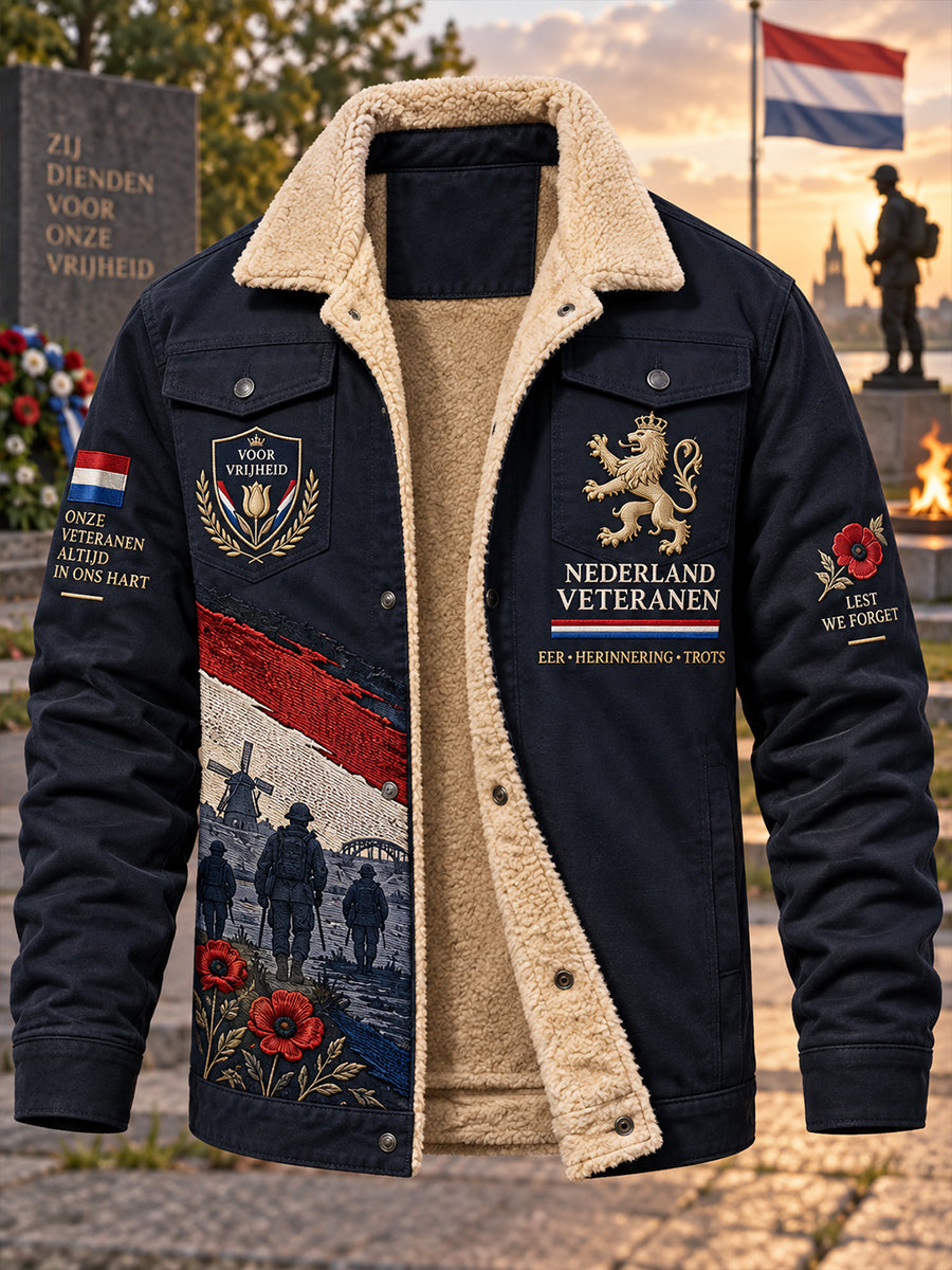 Herenjas met fleecevoering en grafische print ter herdenking van veteranen