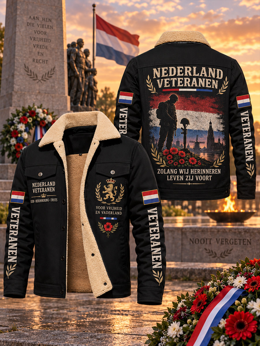 Herenjas met fleecevoering en grafische print ter herdenking van veteranen