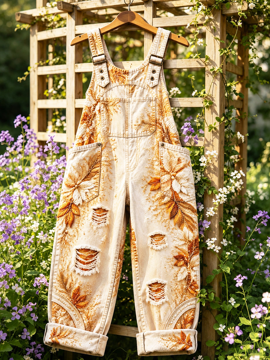 Geel tuinbroek met bloemenprint voor dames