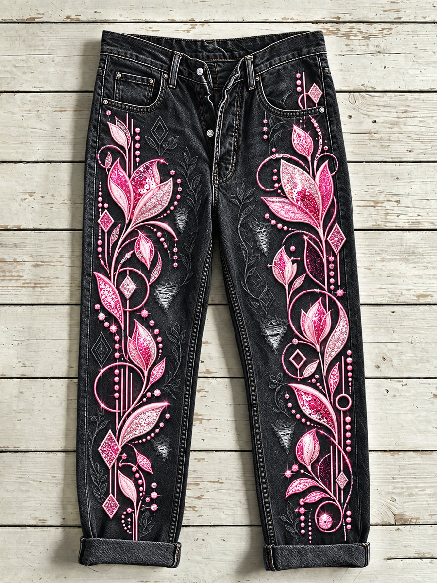 Casual broek met zwarte bloemenprint voor dames