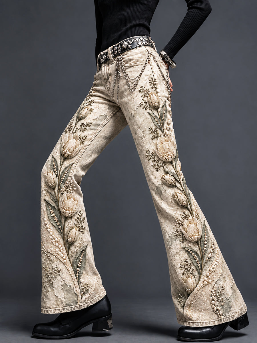 Dames tulp gebloemde print casual uitlopende broek
