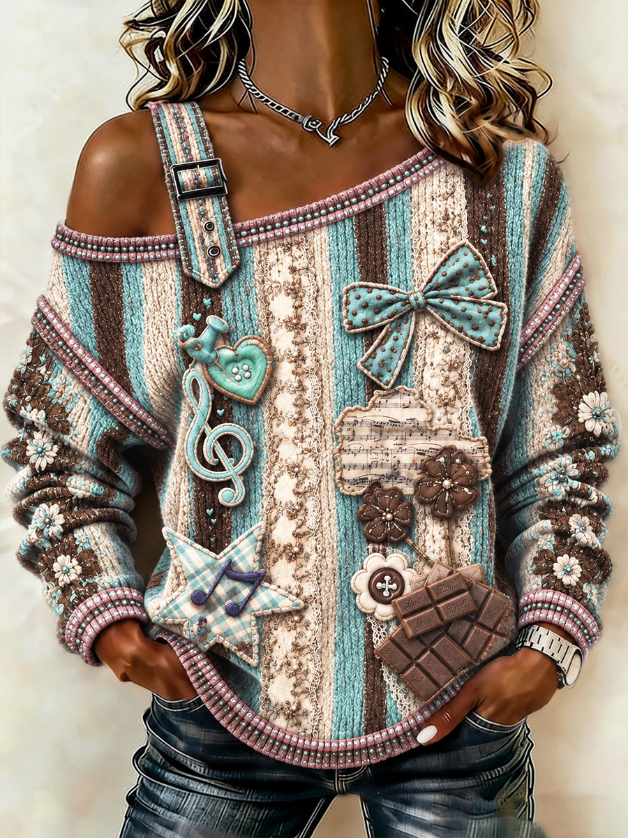 Dames bloemen lichtgewicht bedrukte casual off-the-shoulder jumper