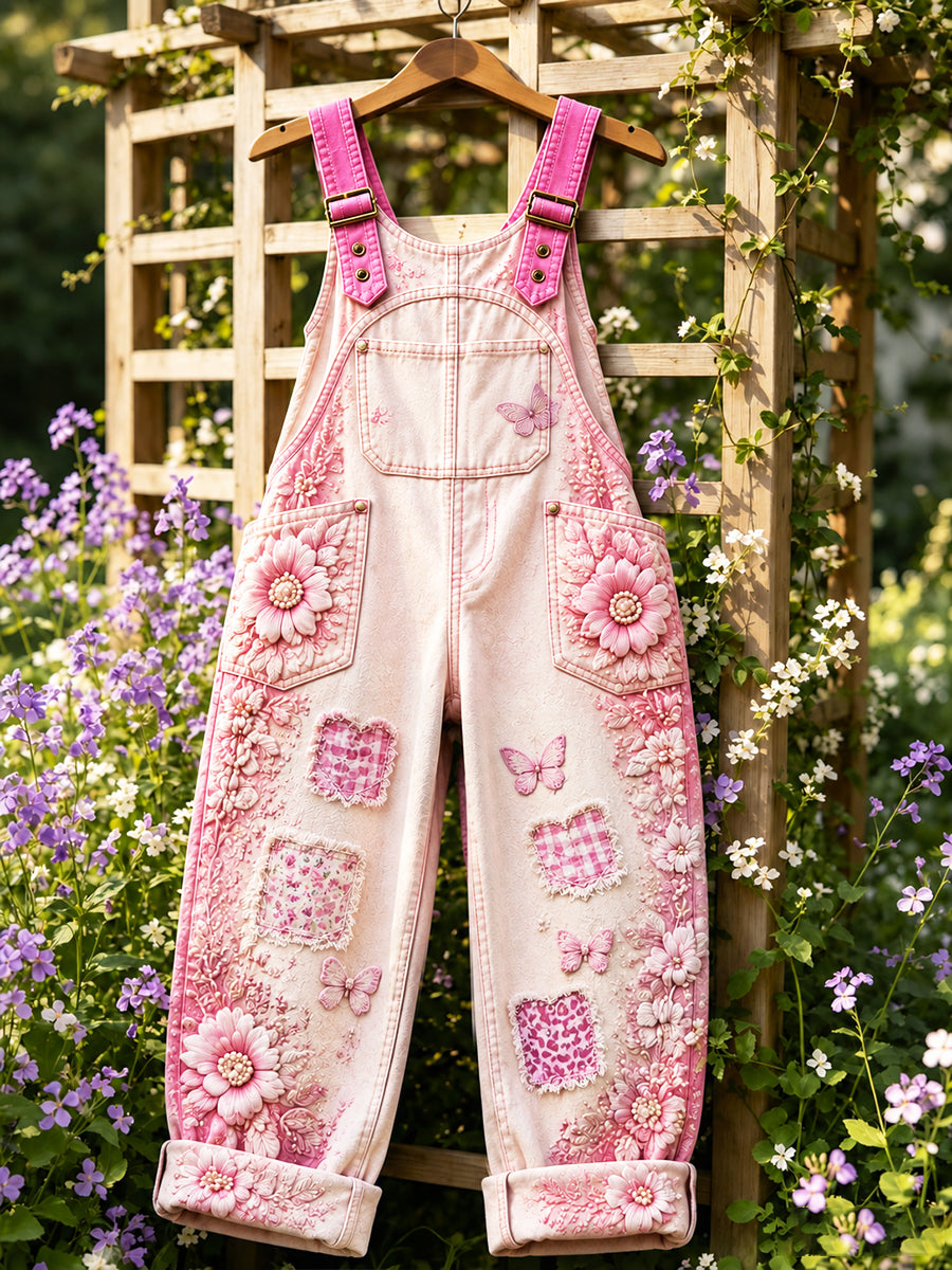 Roze tuinbroek met bloemenprint voor dames