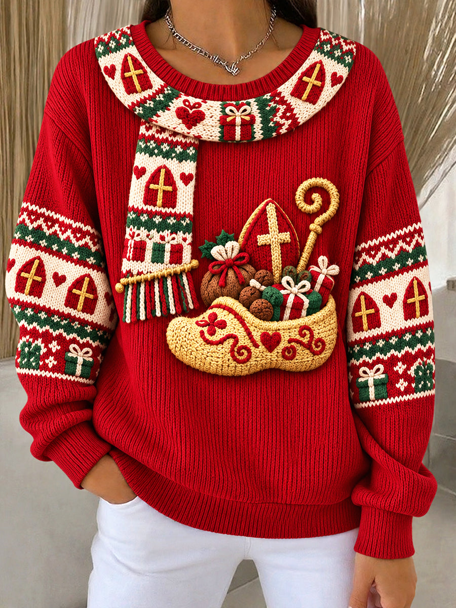 Rood, informeel sweatshirt voor dames met Nederlandse Sinterklaasprint