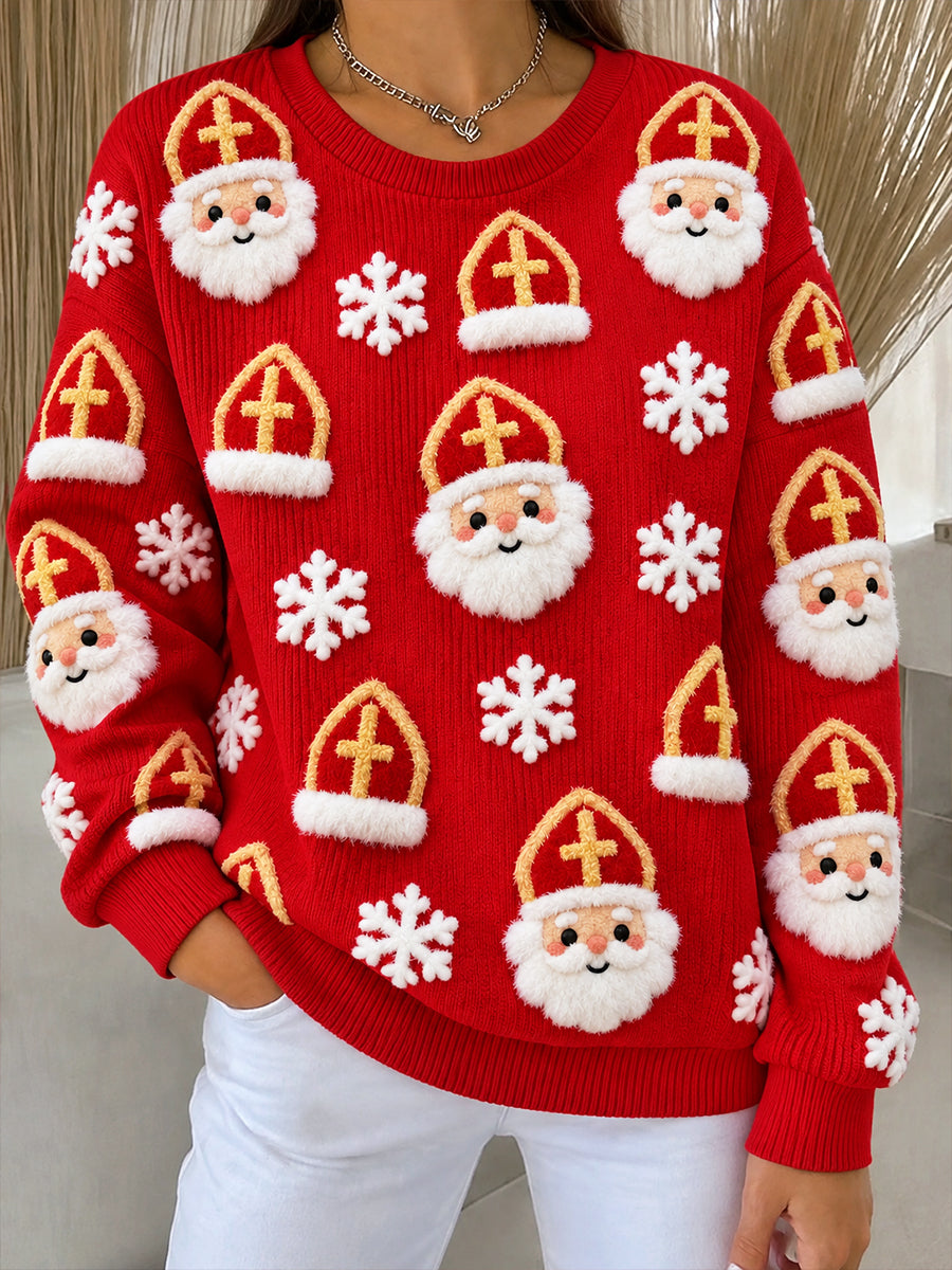 Rood damessweatshirt met 3D-print voor de Sint-Nicolaasdag, in Nederlandse stijl