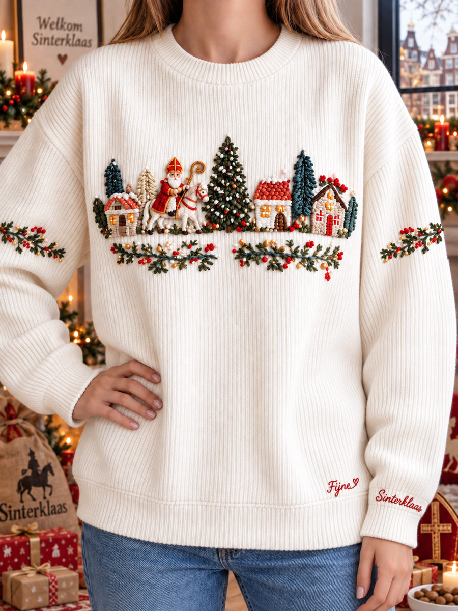 Wit informeel sweatshirt voor dames met Sinterklaasprint