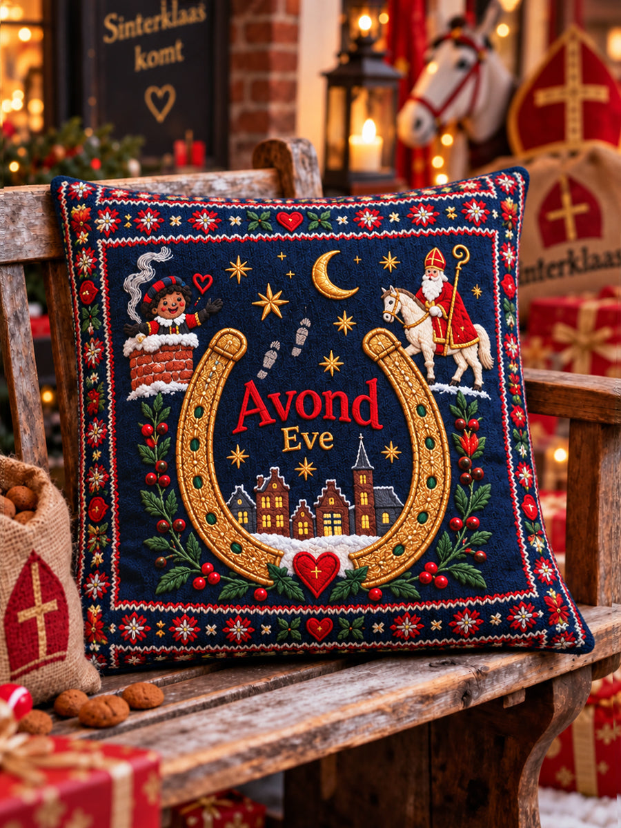 Diepblauw kussen met Sinterklaasprint