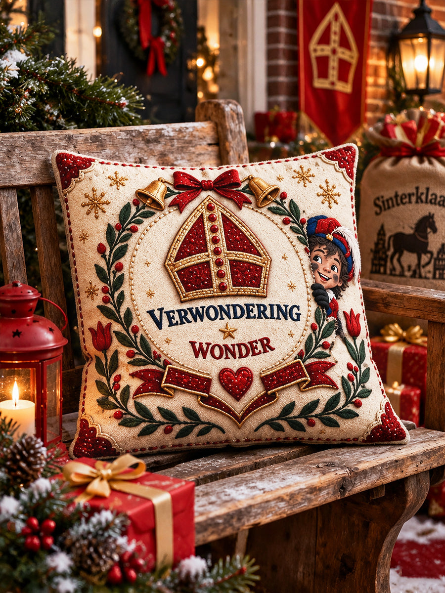 Beigekleurig Nederlandse kussen met reliëfdruk voor Sinterklaasdag