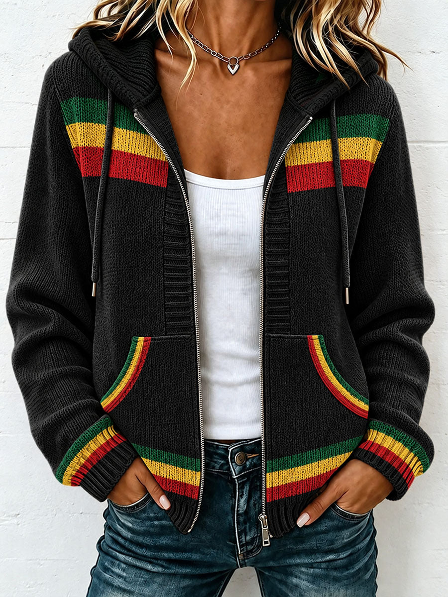 Reggae geïnspireerde knus gebreid vest met capuchon voor dames