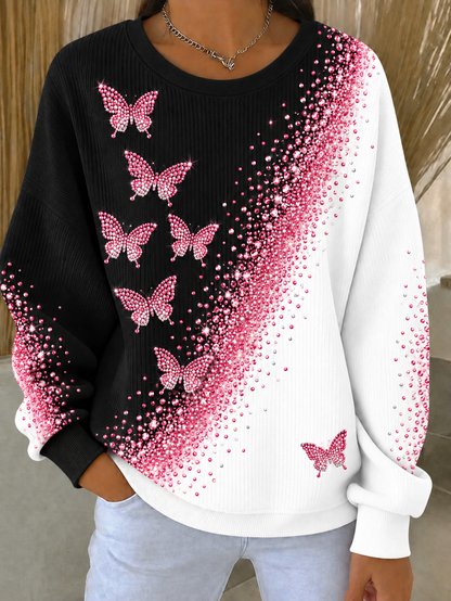 Borstkanker geribbelde sweatshirt met ronde hals voor dames