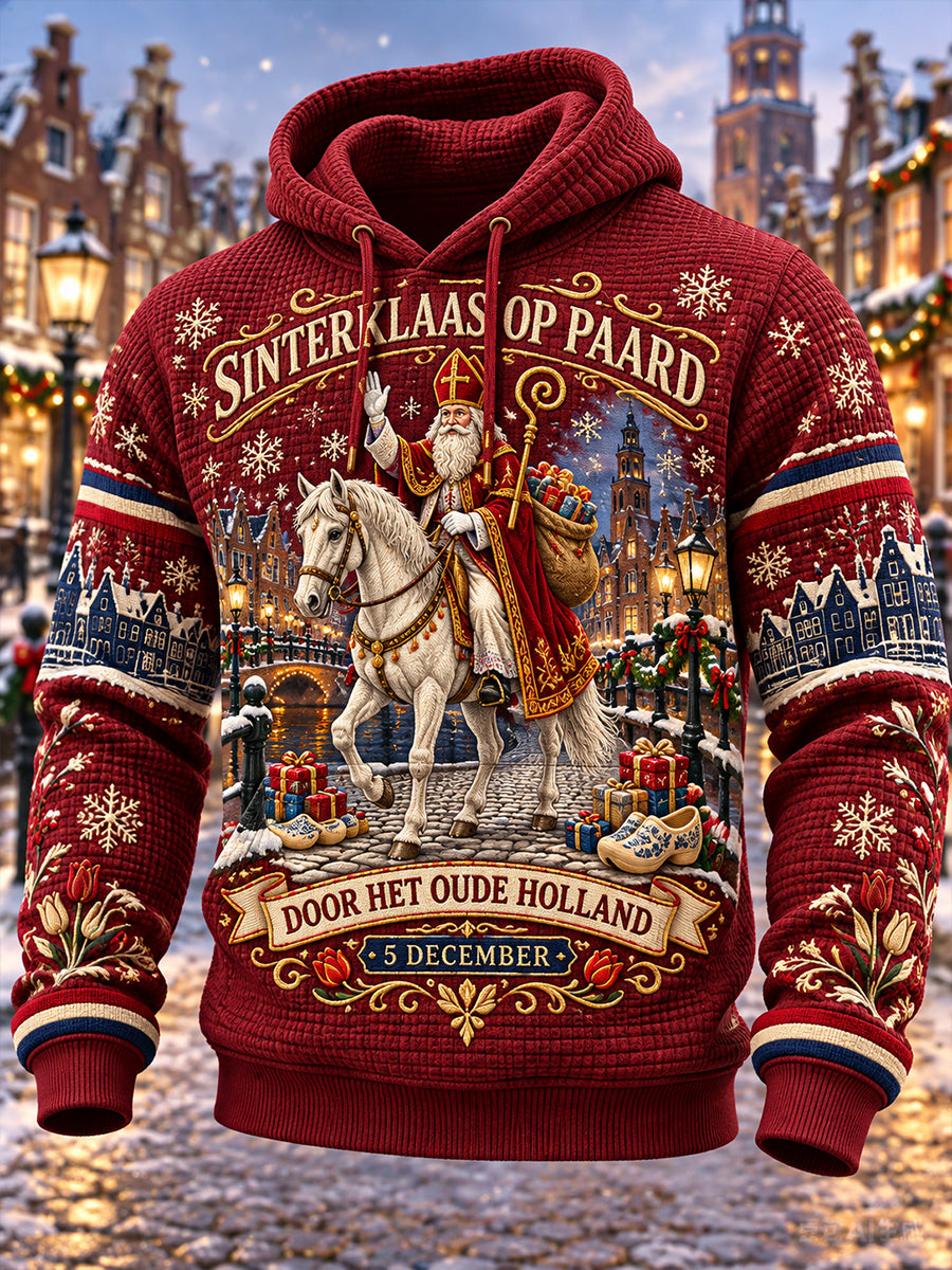 Heren St. Nicholas Day Grafische wafel-gebreide hoodie