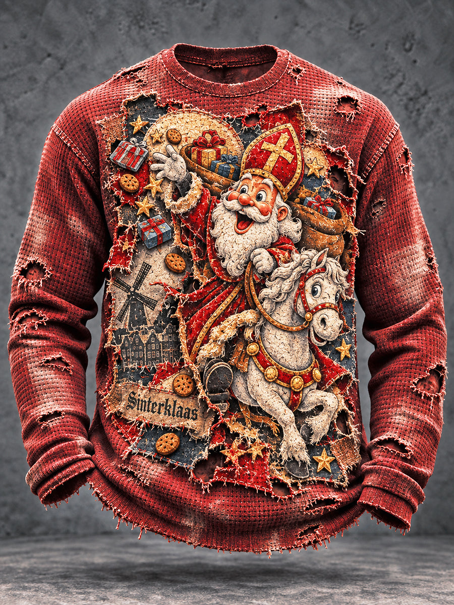Heren Retro Nederlandse sinterklaasdag print casual T-shirt met lange mouwen