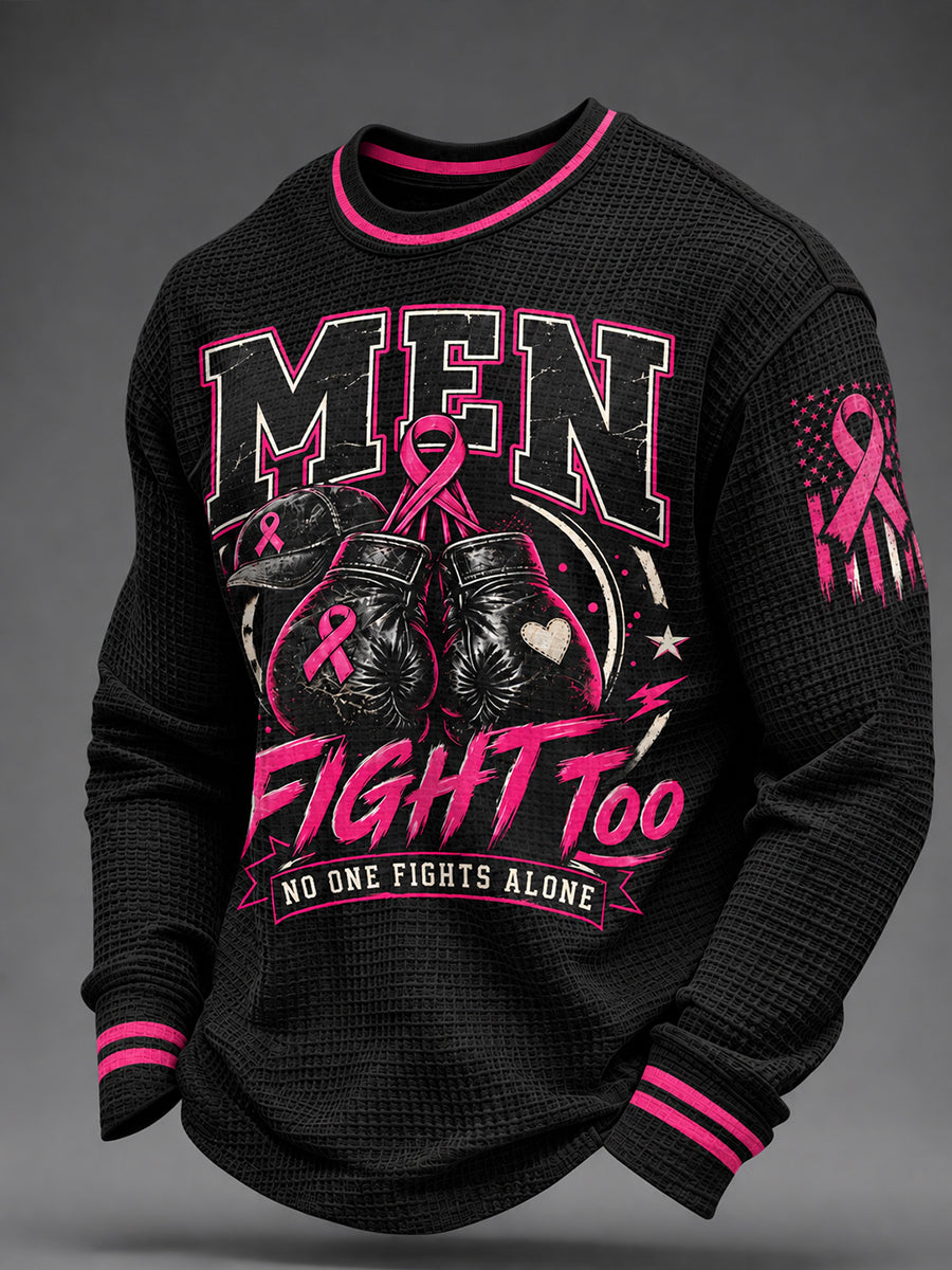 Bewustwordings-sweatshirt voor mannen over borstkanker: Echte mannen dragen roze, wafelstructuur