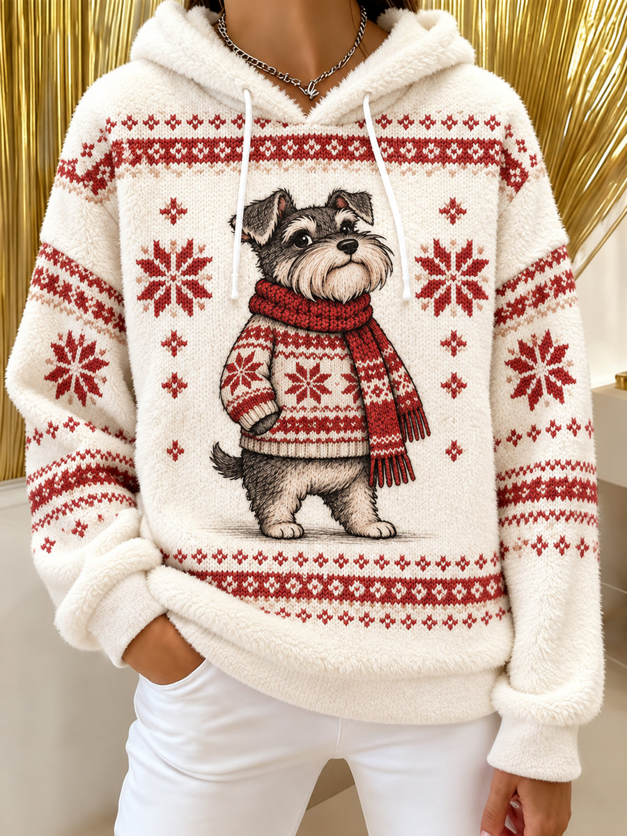 Schattige winterhoodie voor dames met hondmotief, casual flanel