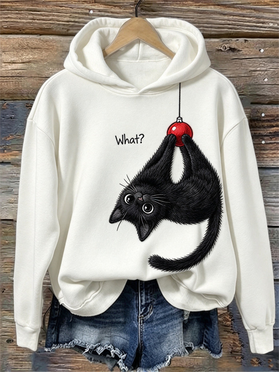 Dames Wat Grappig Kerstmis Hangende Zwart Katprint Gezellige Hoodie