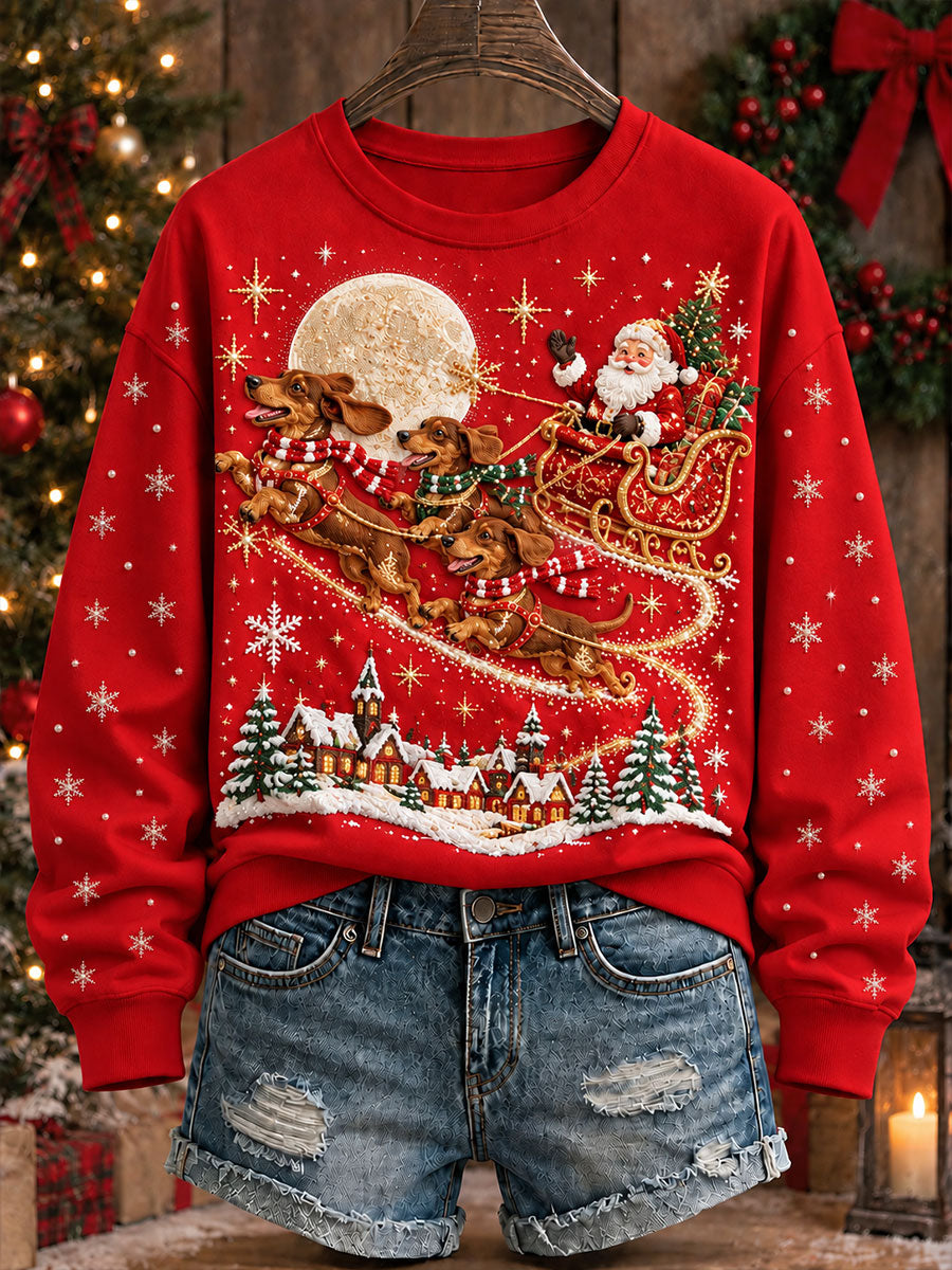 Damessweatshirt met kersttekening van een dwergteckel
