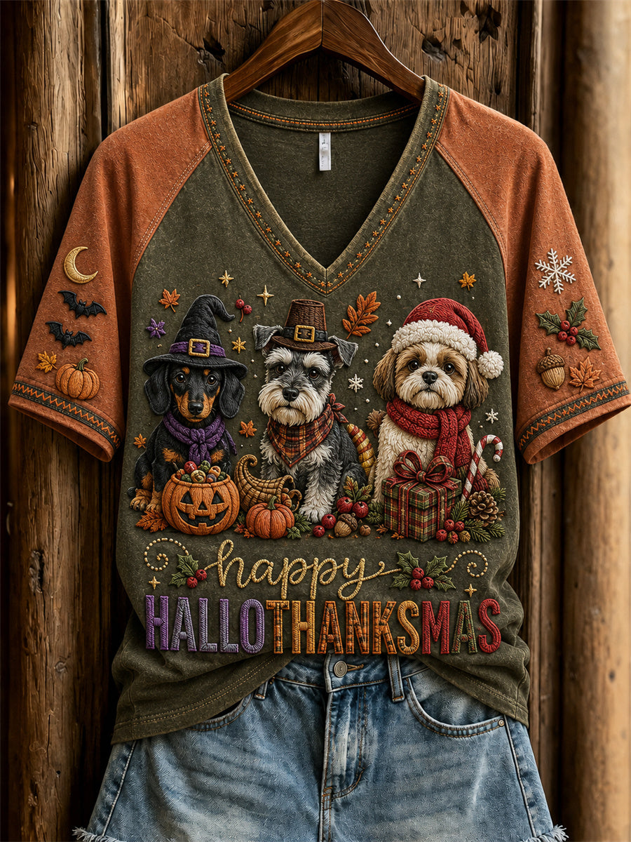Damessweatshirt met print van honden voor de vrolijke Thanksgiving- en kerstperiode