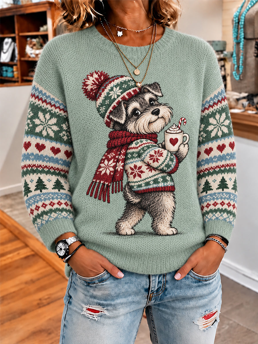 Schattige wintertrui voor dames met hondenprint, casual stijl